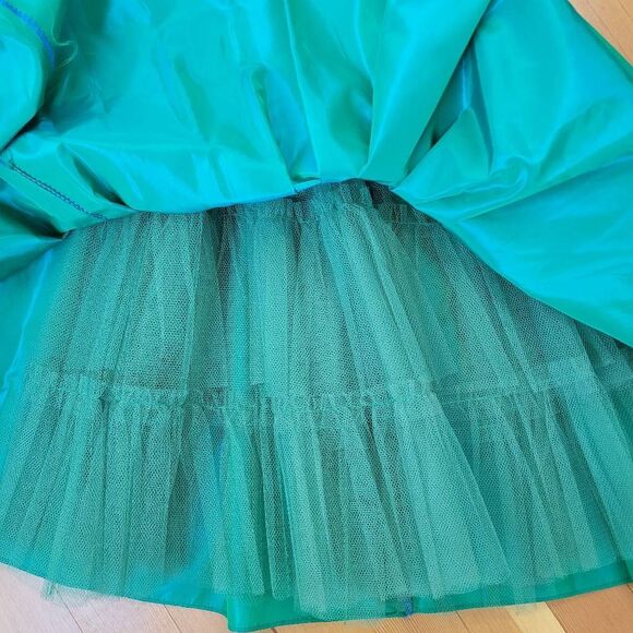 Vintage 1950s green blue iridescent cocktail dress off shoulder bow detail retro - Picture 9 of 13